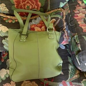 Celery Green Leather Tote Bag
